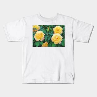 Yellow With Pink Tip Roses Kids T-Shirt